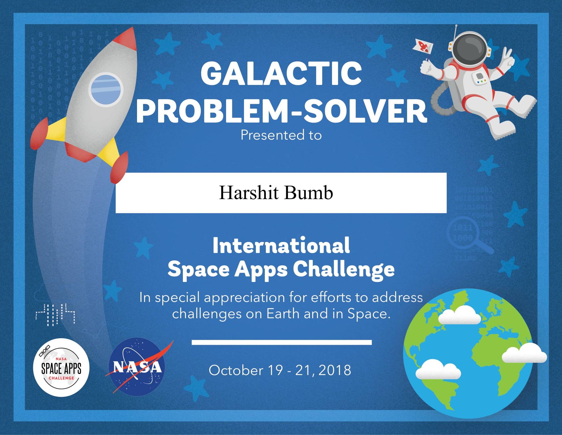 Space apps challenge certificate